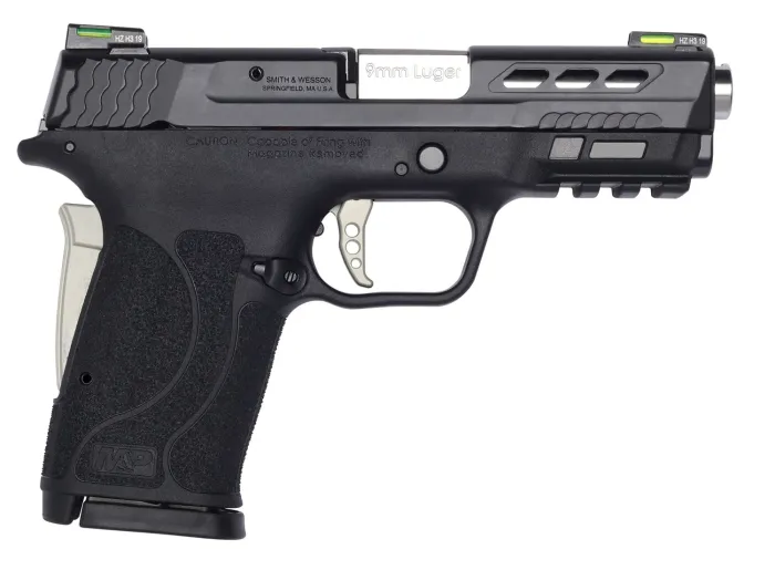 Smith & Wesson M&P Shield EZ Performance Center 9mm, 3.8" Ported Silver Barrel, Black Polymer Grip, No Thumb Safety, 8-Round Capacity