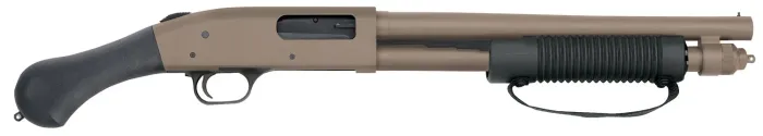 Mossberg 590 Shockwave 12GA Pump-Action Shotgun with 14" Barrel, Flat Dark Earth Cerakote, Raptor Birds Head Pistol Grip, 6 Rounds - Model 50653