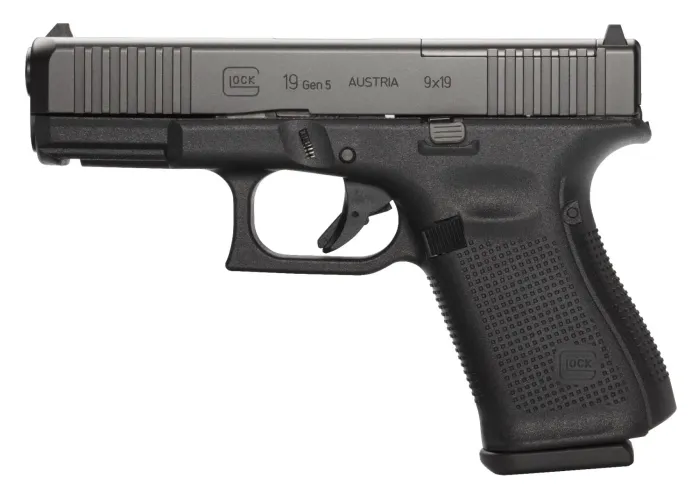 Glock G19 Gen5 MOS 9mm, 4.02" Barrel, 15-Round, Optic Ready, Black NDLC Steel with Front Serrations, USA Made