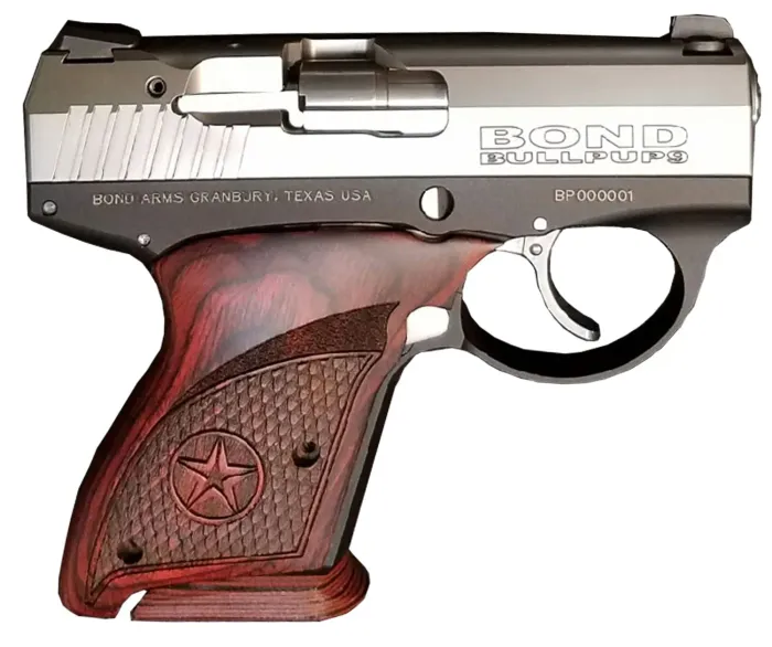 Bond Arms Bullpup9 9mm Luger 3.35" Stainless Steel Slide, 7+1 Semi-Automatic Pistol with Engraved Rosewood Grip