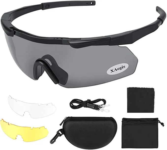 Xaegistac Tactical Eyewear 3 Interchangeable Lenses Outdoor Unisex Shooting Glasses