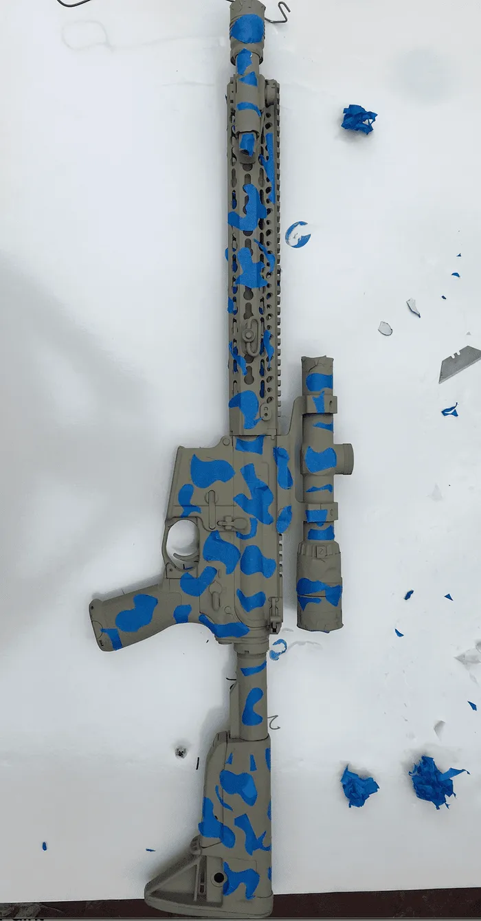 camo ar15 blue duct tape for spray painting