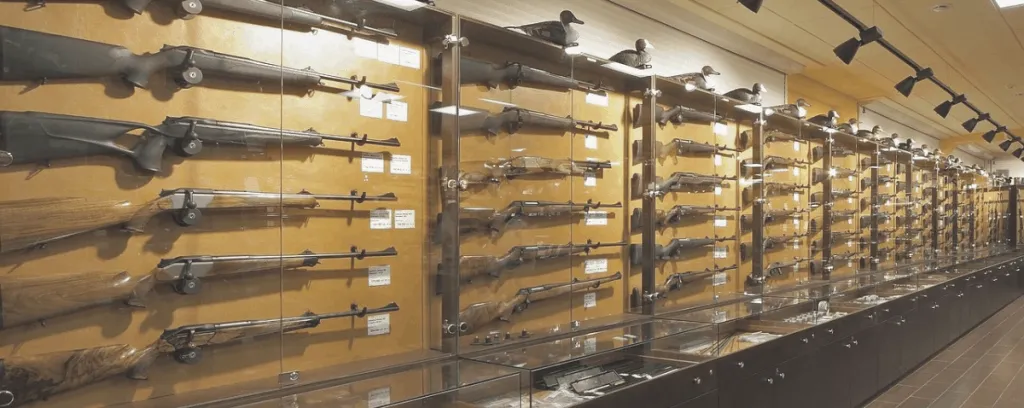 wall of guns in gun shop