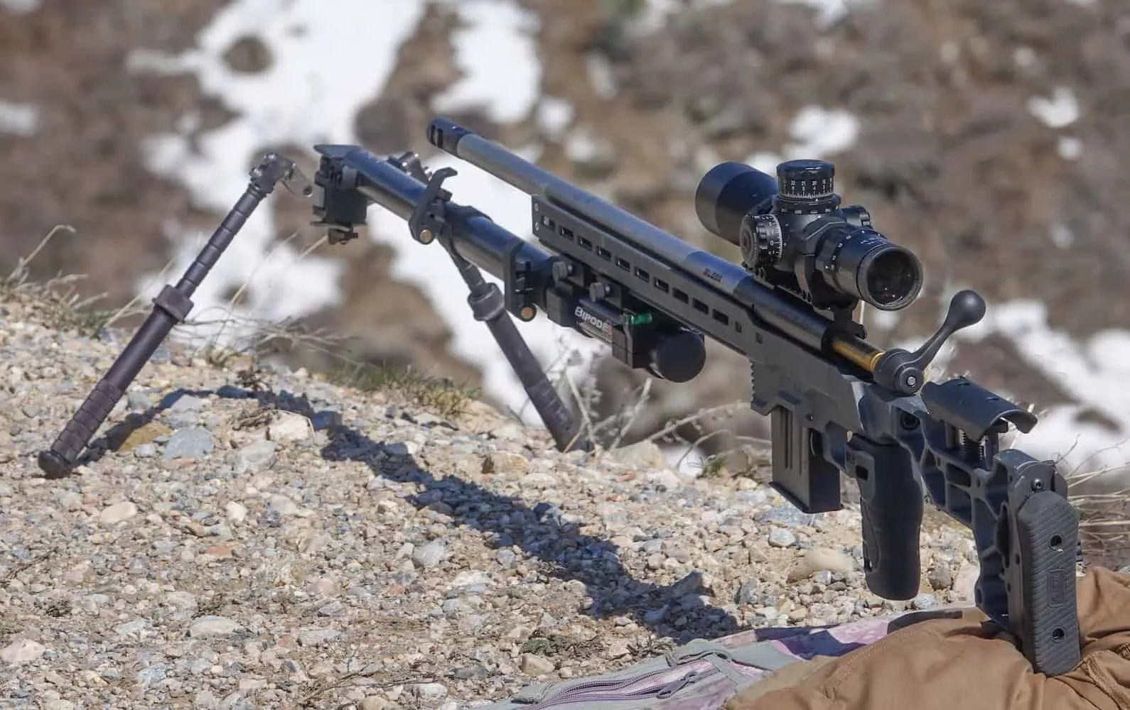desert tech srs with bipodext pro stabilizer mounted