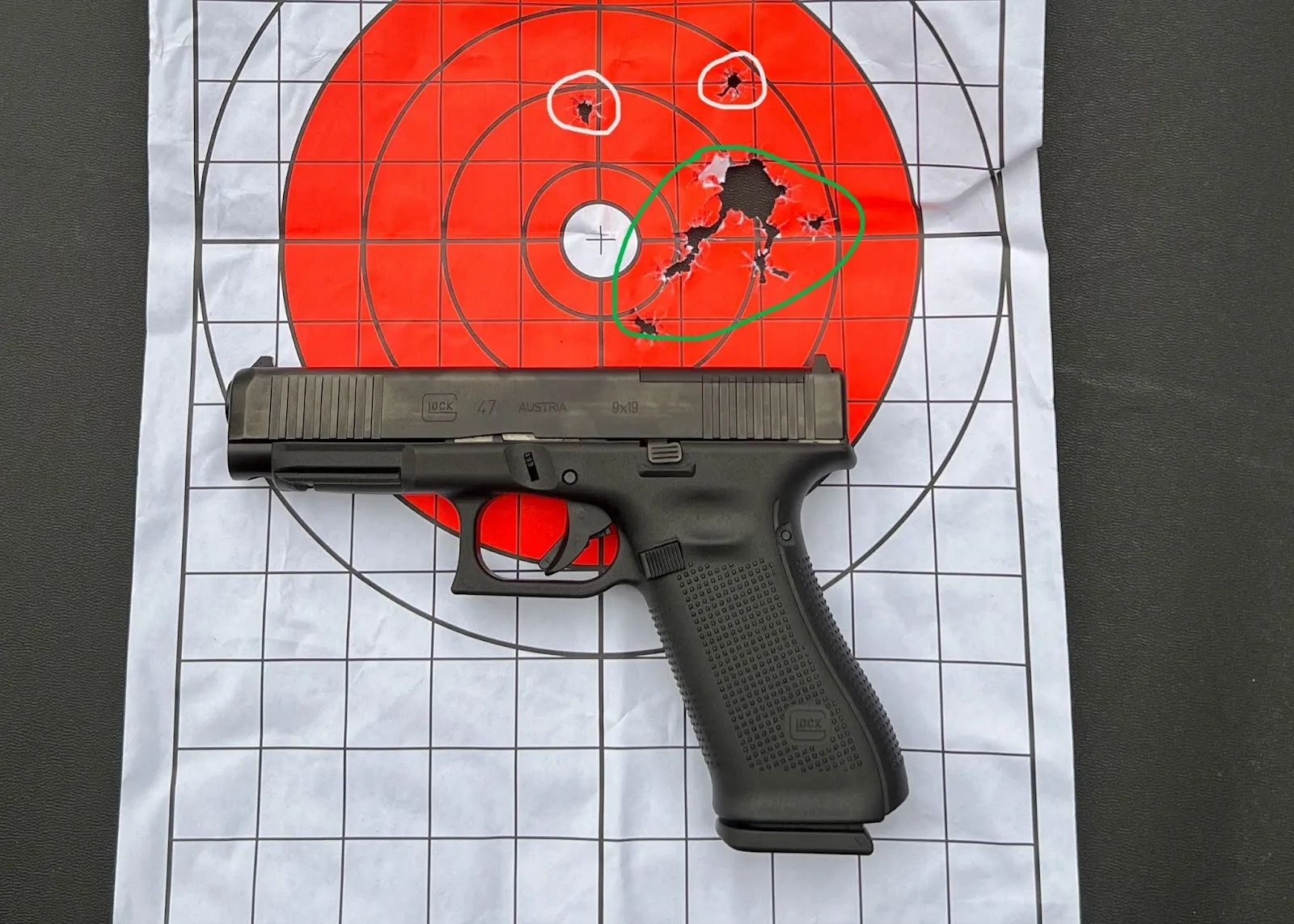 glock 47 gen 5 range test with groupings