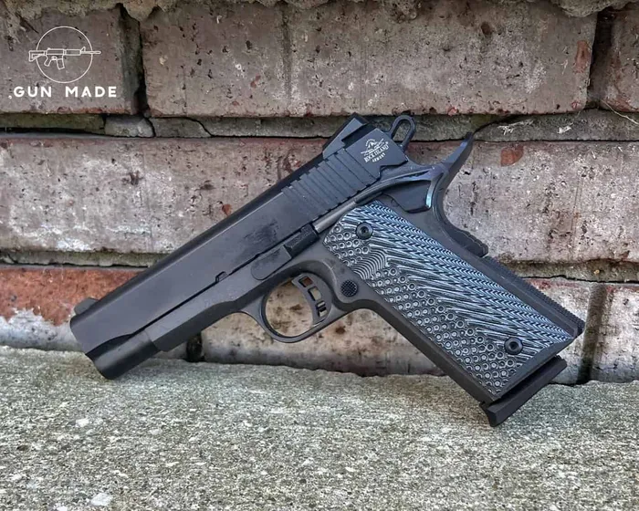 rock island 1911 review sitting against brick wall