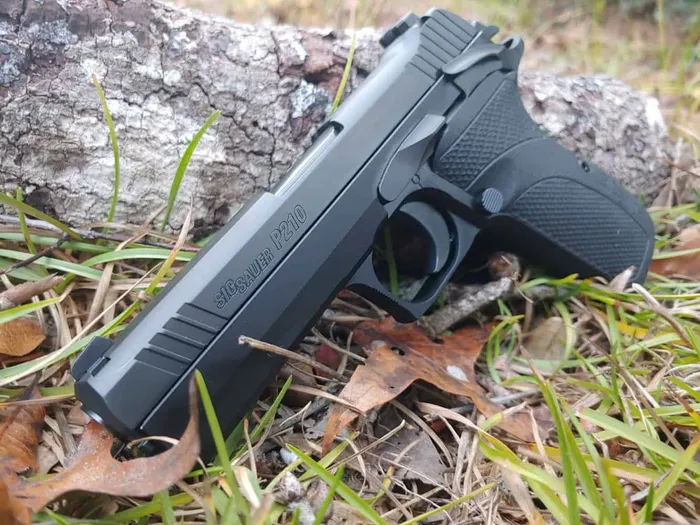 Sig sauer p210 carry lying against tree