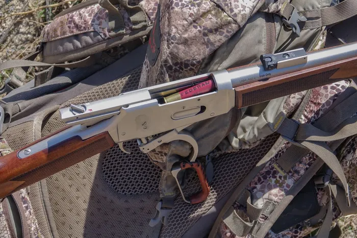 tristar lr94 lever action shotgun close up with federal shells