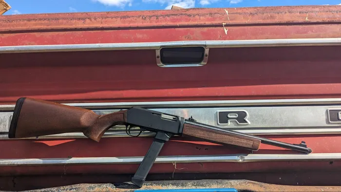 henry homesteader 9mm carbine with ford truck background