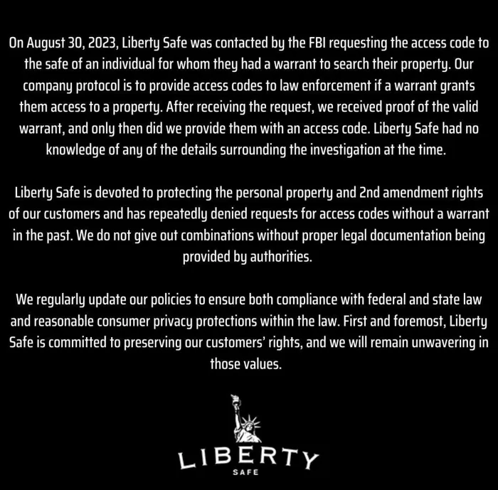 liberty safe response 1