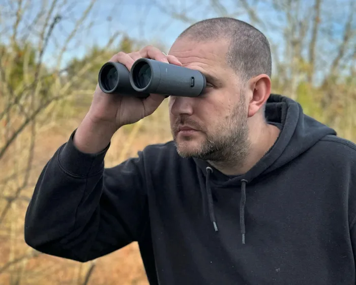 GLx binoculars highlighting the rubber coating for a secure one-handed grip