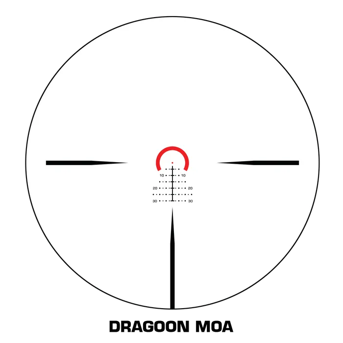Detailed view of the Dragoon MOA reticle of the Swampfox Warhorse LPVO, showcasing its design and clarity