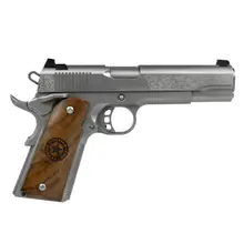 TISAS SDS Imports 1911 Republic of Texas .45ACP 5" Stainless Steel Semi Auto Pistol with Engraved Slide and Walnut Grip, 8 Rounds