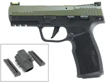 SIG SAUER P322 TACPAC .22LR Pistol with 4" Threaded Barrel, 20+1 Capacity, 3 Mags, Holster - Two-Tone Moss Green/Black Finish