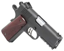 Fusion Firearms 1911 Commander 45 ACP Semi-Auto Pistol with 3.5" Chrome-Lined Steel Barrel, Matte Black Oxide Steel Frame, and Red Cocobolo Grips