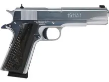 Iver Johnson 1911A1 Government Chrome Semi-Automatic .45 ACP Pistol, 5" Barrel, 8 Rounds, Black Wood Grips