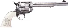 Cimarron Teddy Roosevelt Frontier .45LC Revolver, 7.5" Barrel, Laser Engraved, Nickel Finish, Poly Ivory Grips, 6 Rounds