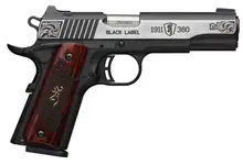 Browning 1911-380 Black Label Medallion 380 ACP, 4.25" Stainless Steel Engraved, Rosewood Grip with Gold Buckmark Inlay