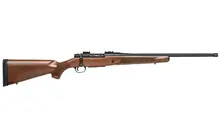 "Mossberg Patriot 450 Bushmaster Bolt Action Rifle with 20" Threaded Barrel, Walnut Stock, and Matte Blued Finish"