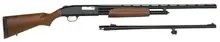 "Mossberg 500 Combo 20 Gauge Pump Action Shotgun with 24"/26" Barrels, Wood Stock, and Blued Finish - Field/Deer Edition (54282)"