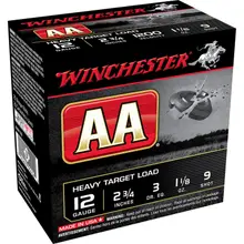 Winchester AA Heavy Target Load 12 Gauge 2-3/4" #9 Lead Shot 1-1/8 oz 1200 FPS Ammunition, 25/Box