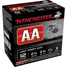 WINCHESTER AA LIGHT TARGET 12 GAUGE SHOTSHELL 250 ROUNDS 2 3/4" #8 LEAD 1 1/8 OUNCE