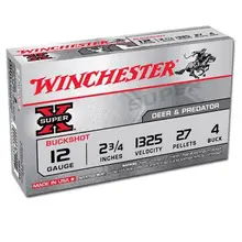 WINCHESTER SUPER X SHOTSHELL 12 GAUGE 2 3/4" #4 BUCK FIVE ROUND BOX