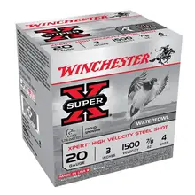 Winchester Super-X High Velocity 20 Gauge 3" Steel #4 Shot .875oz 25 Rounds Ammo WEX2034