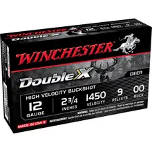 Winchester Double X High Velocity 12 Gauge 2.75" 00 Buck Shot Ammunition, 9 Pellets, 5 Rounds per Box