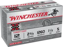 Winchester Super-X Magnum Turkey 12 Gauge 2.75" 1.5 oz #5 Copper-Plated Shot Ammo, 10 Rounds Box - X12MT5