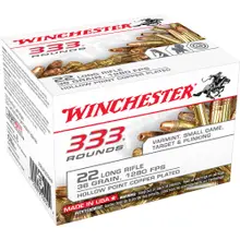 WINCHESTER .22LR AMMUNITION 36 GRAIN COPPER PLATED HOLLOW POINT 1280 FPS 3330 ROUNDS