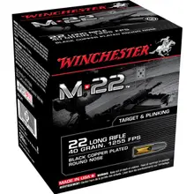 WINCHESTER M-22 .22LR AMMUNITION 40 GRAIN BLACK COPPER PLATED LRN 1255 FPS