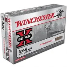 Winchester Super-X .243 Win 100gr Power-Point Rifle Ammunition, 20 Rounds Box