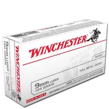 Winchester USA 9MM Luger 124 Grain FMJ Ammunition, 50 Rounds per Box