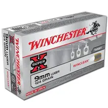 Winchester Super-X WinClean 9mm Luger Ammo, 124 Grain Brass Enclosed Base, 50 Rounds