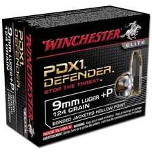 Winchester Defender 9mm Luger +P 124gr Bonded Jacket Hollow Point Ammunition - Box of 20 Rounds
