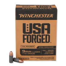 Winchester USA Forged 9mm Luger 115 Grain FMJ Steel Case Ammo - 150 Rounds (WIN9S)
