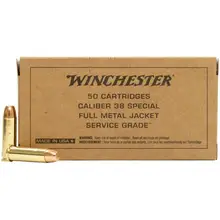 Winchester Service Grade .38 Special 130 Gr Full Metal Jacket Flat Nose Ammunition, 50 Rounds