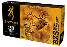 BROWNING BXS SOLID EXPANSION 28 NOSLER 139GR. SOLID COPPER POLYMER TIP BOAT TAIL LEAD-FREE 20RD BOX #B192400281