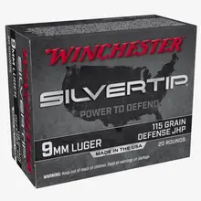 Winchester Silver Tip 9mm Luger Ammunition, 115 Grain JHP, W9MMST