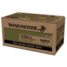 Winchester USA 5.56x45 M855 Green Tip FMJ 62 Grain Ammo, Case of 600 Rounds