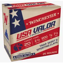 Winchester USA Valor 20 Gauge 2.75" 7/8oz #7.5 Shotshell, 25 Rounds Box