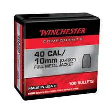 Winchester .40 S&W 180 Gr Full Metal Jacket Truncated-Cone (TCFMJ) Handgun Reloading Bullets, .400" Dia, 100 per Box