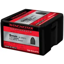 WINCHESTER BULLETS 9MM CAL. .355 DIA. 115 GRAIN FMJ NOT LOADED AMMO