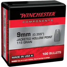 WINCHESTER BULLET 9MM CAL. .355" DIA. 115 GRAIN JHP NOT LOADED AMMO