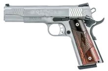 Smith & Wesson 1911 E-Series Engraved, .45 ACP, 5" Barrel, 8+1 Rounds, Stainless Steel with Laminate Wood Grip