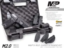 Smith & Wesson M&P M2.0 9MM 4.25" Carry & Range Kit with 10+1 Rounds, Black Armornite Stainless Steel