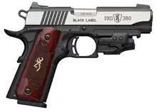 Browning 1911-380 Black Label Medallion Semi-Auto Pistol, .380 ACP, 4.25" Barrel, 8 Rounds, Stainless/Black Finish, Rosewood Grip with Gold Buckmark Inlay, Crimson Trace Laser