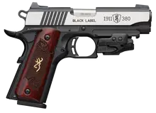 Browning 1911-380 Black Label Medallion .380 ACP Semi-Automatic Pistol with 3.63" Barrel, 8 Rounds, Stainless Steel Slide, Rosewood Grip with Gold Buck Mark Inlay, 3-Dot Sights, and Crimson Trace Laser