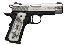 Browning 1911-380 Medallion Compact Stainless Steel .380 ACP 3.63" Matte Black with White Pearl Engraved Grip